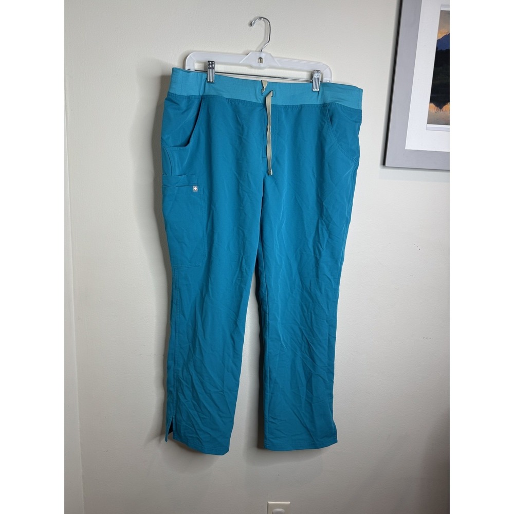 Figs Pants Womens XL Petite Blue Scrub Drawstring Waist Stretch Medical Pockets